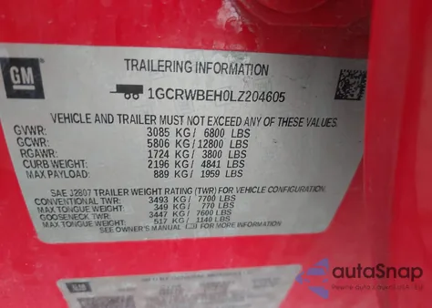 2020 Chevrolet Silverado 1500 2Wd Double Cab Standard Bed Custom from USA, damaged, VIN 1GCRWBEH0LZ204605